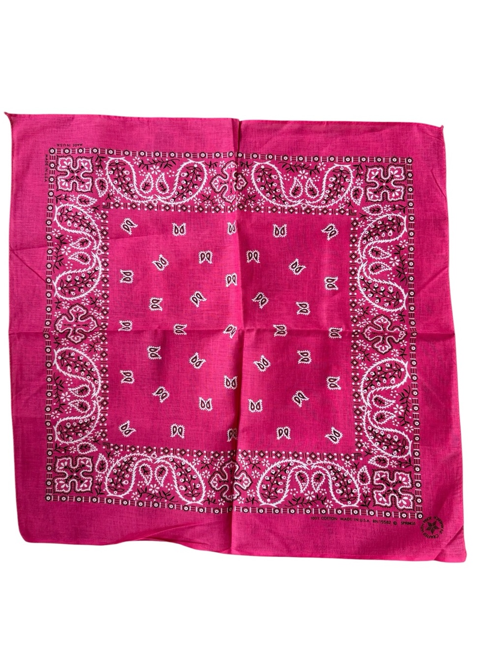 Vintage 90s Hot Pink Paisley Cotton Bandana Made In USA Western Festival Cowgirl